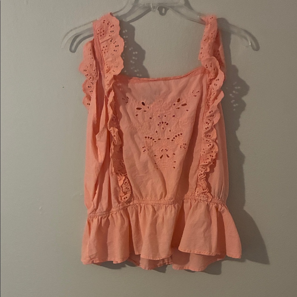 Peach Eyelet Ruffle Women's Top